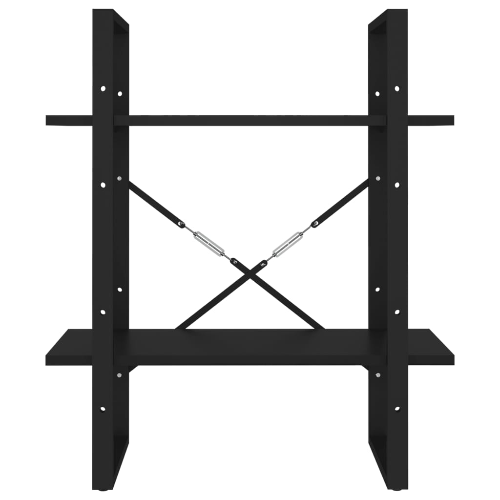 bogreol med 2 hylder 60x30x70 cm konstrueret træ sort