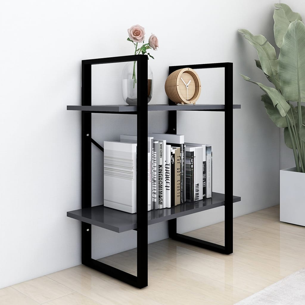 bogreol med 2 hylder 60x30x70 cm konstrueret træ grå