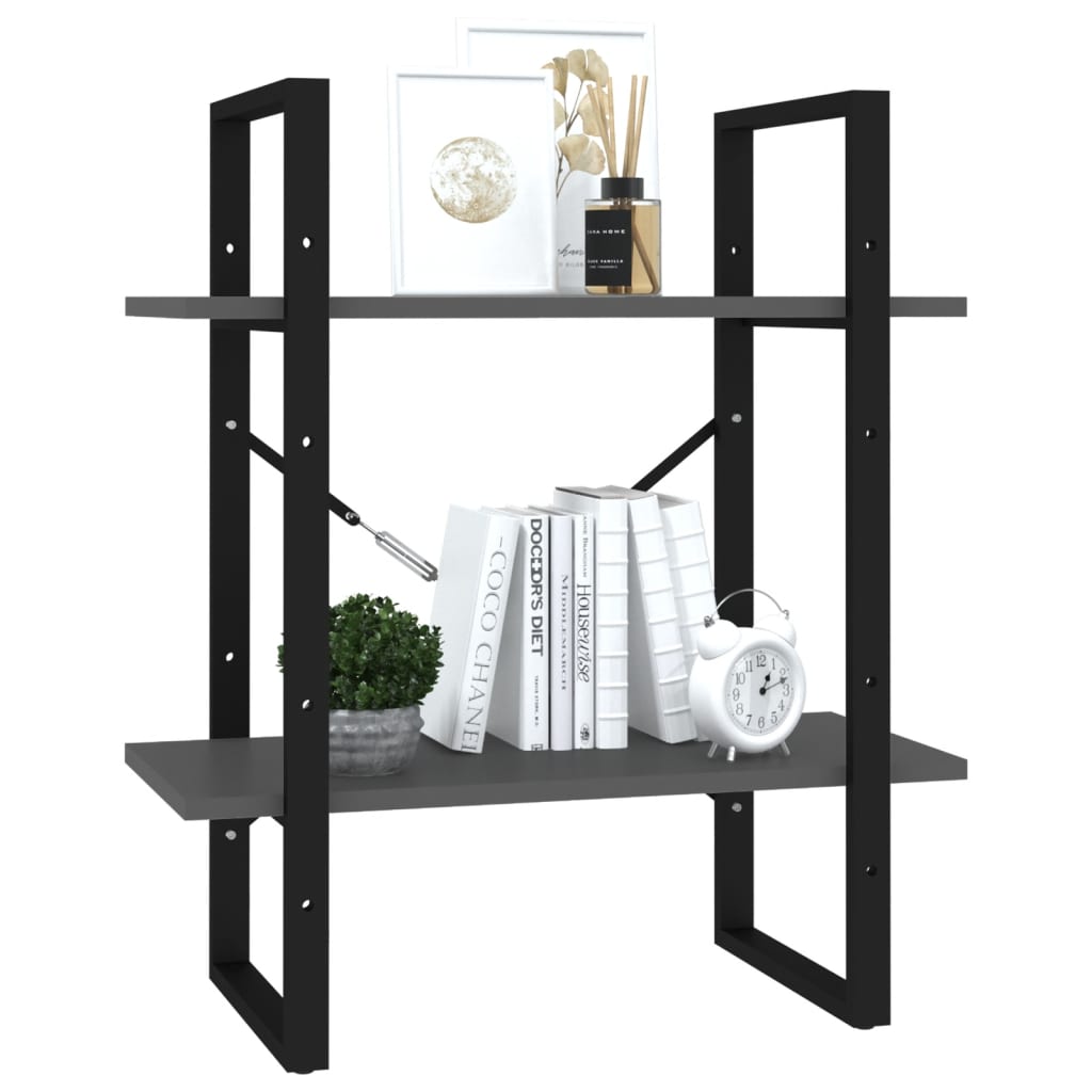 bogreol med 2 hylder 60x30x70 cm konstrueret træ grå