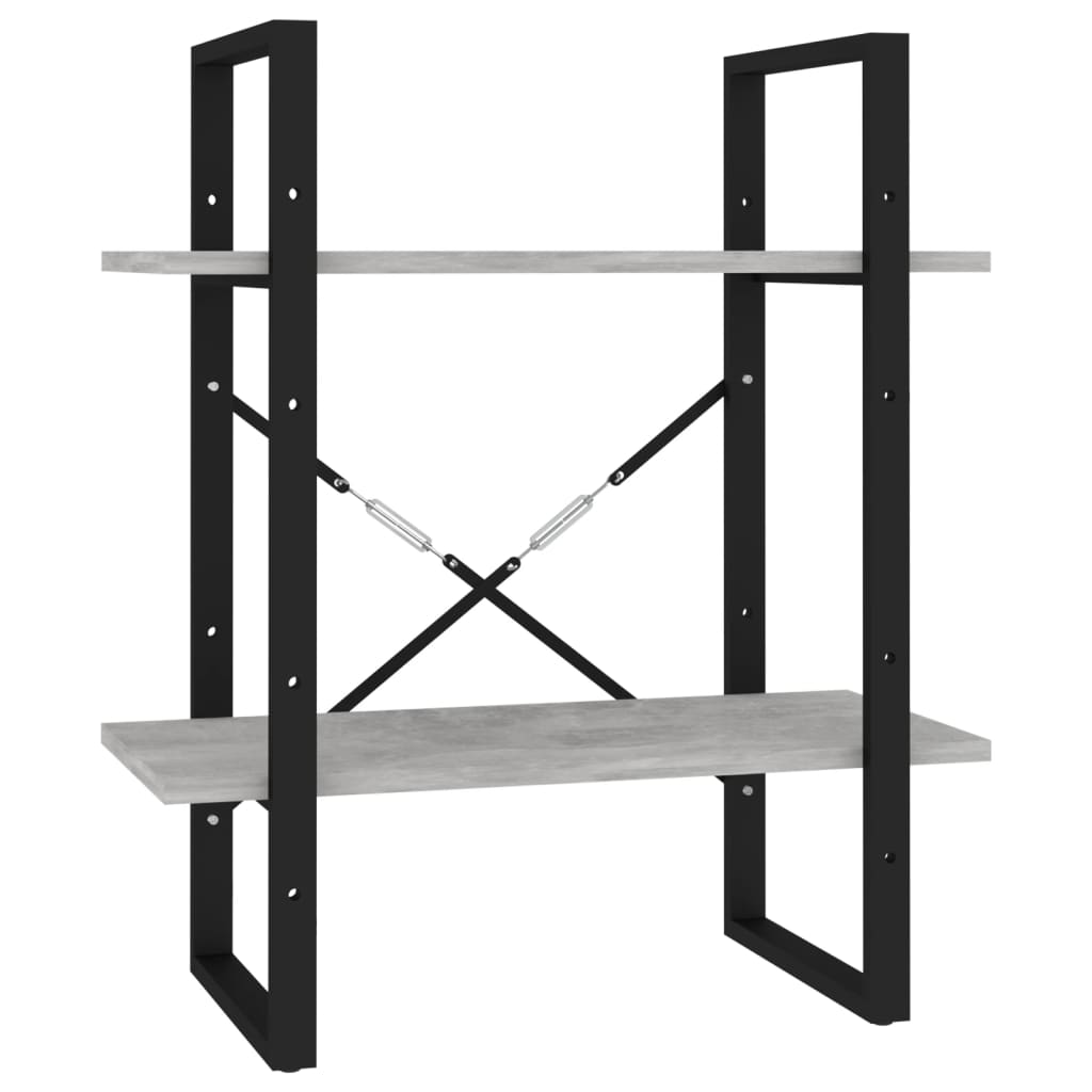 bogreol med 2 hylder 60x30x70 cm konstrueret træ betongrå