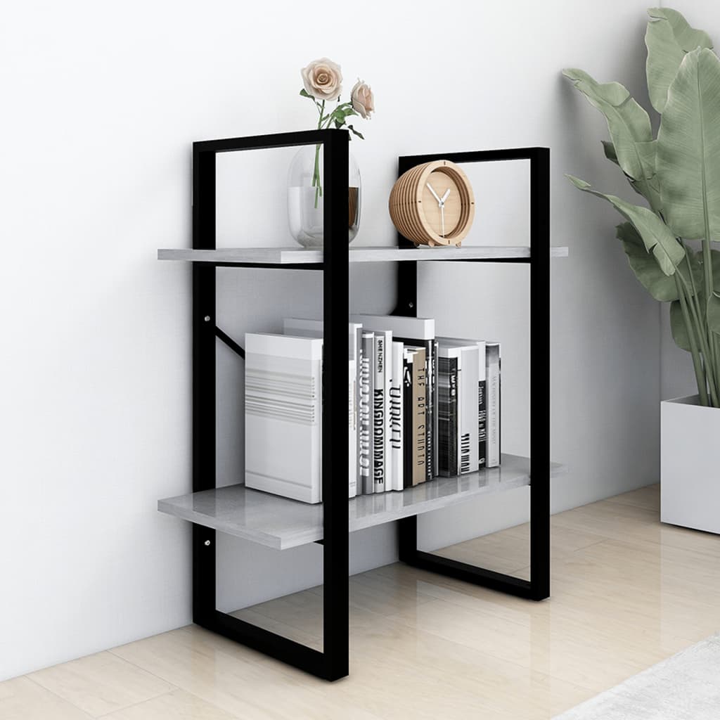 bogreol med 2 hylder 60x30x70 cm konstrueret træ betongrå