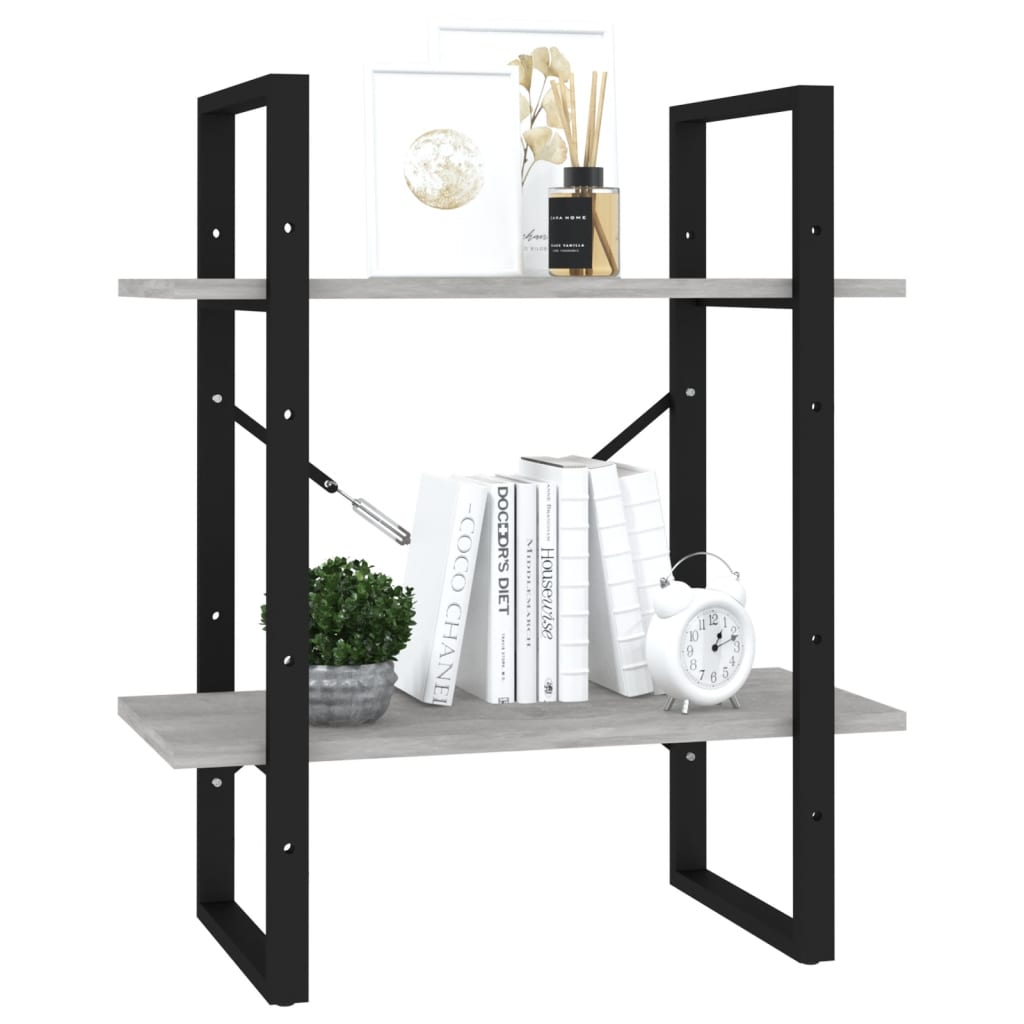 bogreol med 2 hylder 60x30x70 cm konstrueret træ betongrå