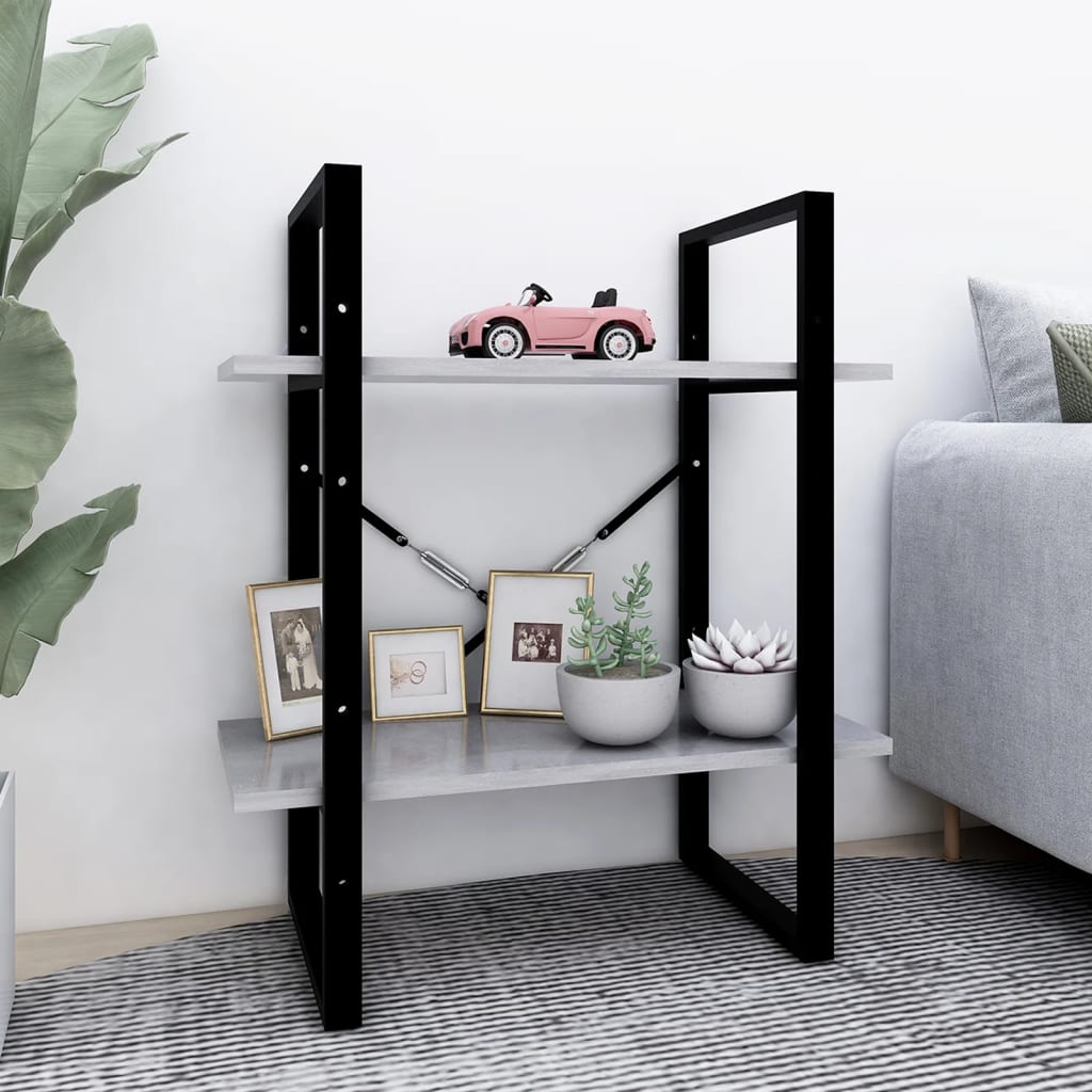 bogreol med 2 hylder 60x30x70 cm konstrueret træ betongrå