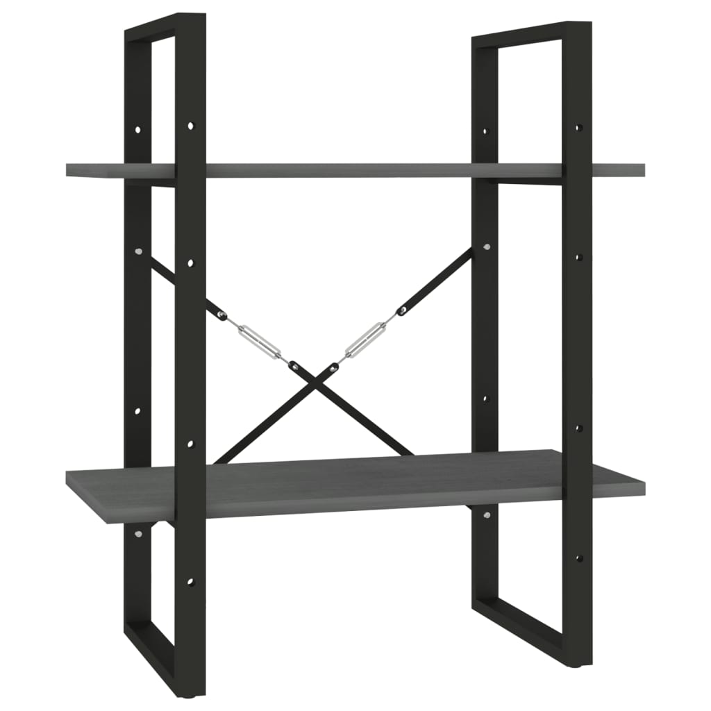 bogreol 60x30x70 cm 2 hylder massivt fyrretræ grå