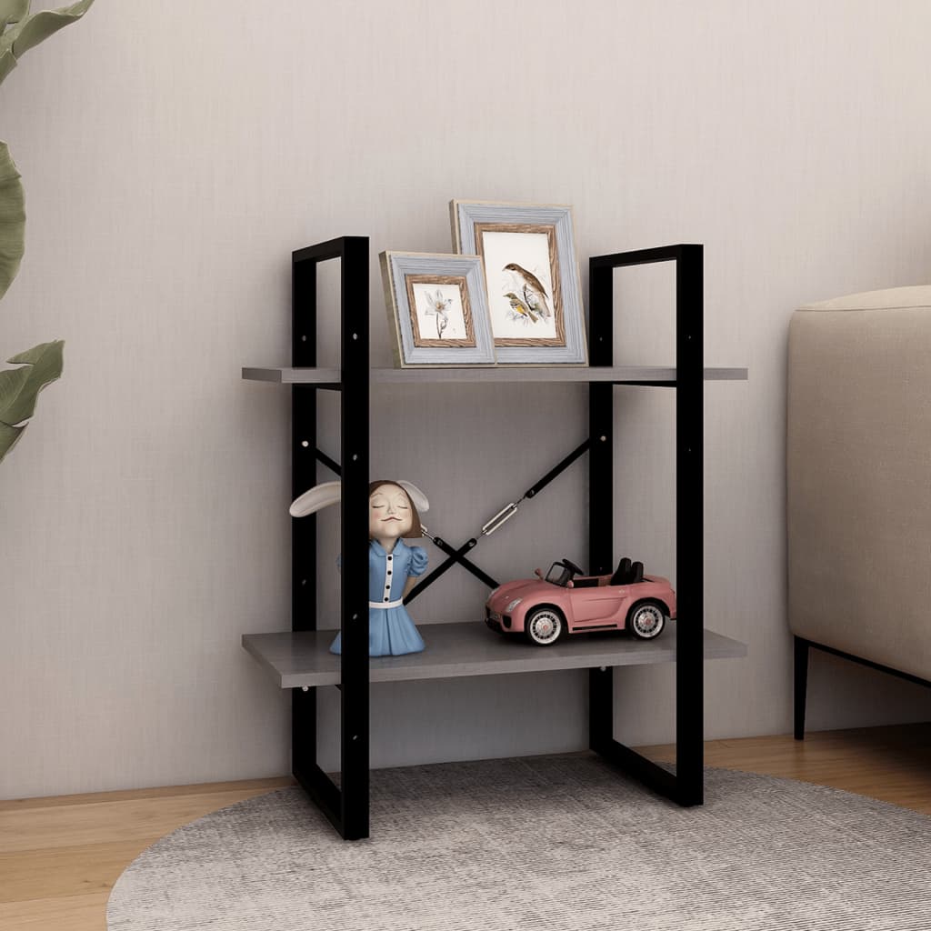 bogreol 60x30x70 cm 2 hylder massivt fyrretræ grå