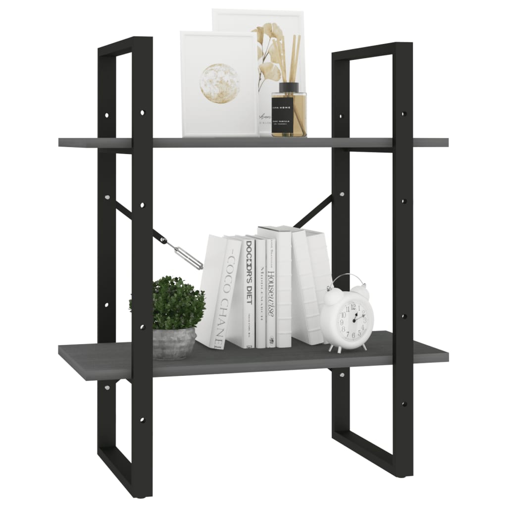 bogreol 60x30x70 cm 2 hylder massivt fyrretræ grå