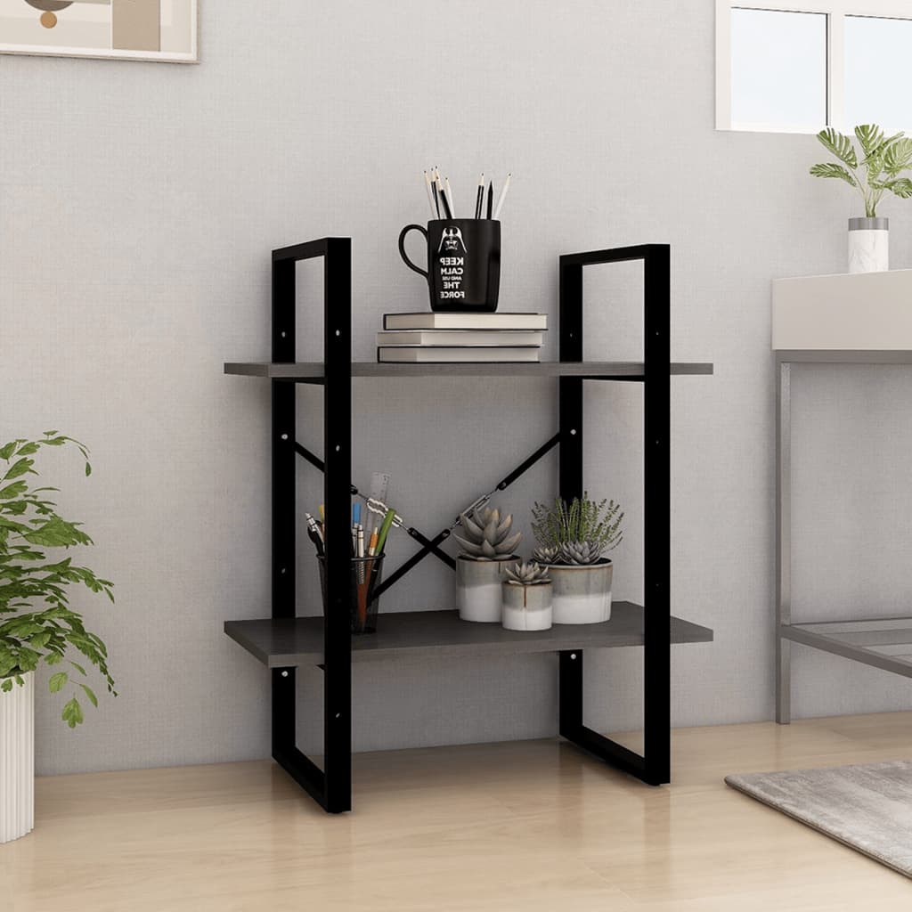 bogreol 60x30x70 cm 2 hylder massivt fyrretræ grå