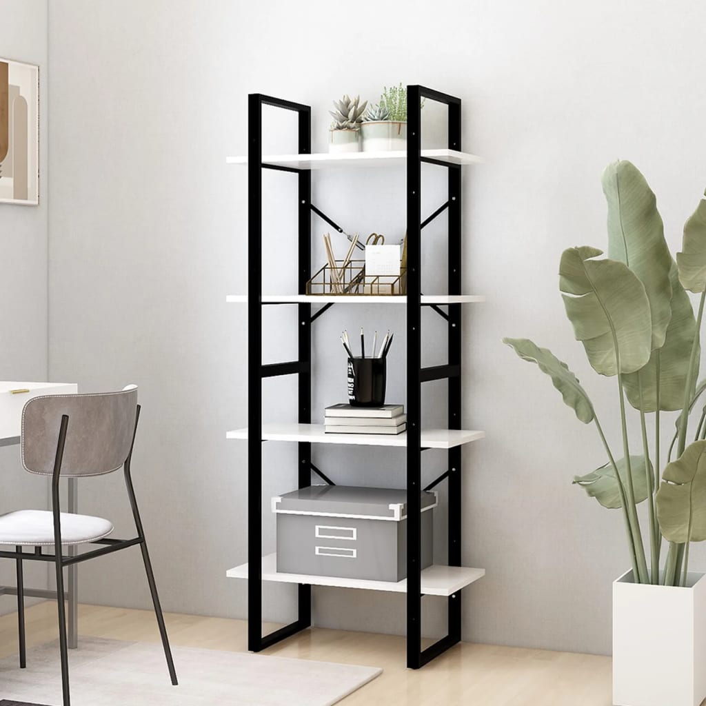 bogreol med 4 hylder 60x30x140 cm massivt fyrretræ hvid