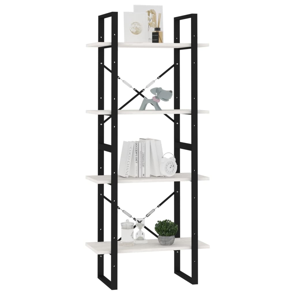 bogreol med 4 hylder 60x30x140 cm massivt fyrretræ hvid