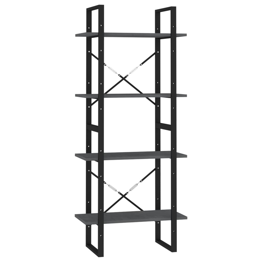 bogreol med 4 hylder 60x30x140 cm massivt fyrretræ grå