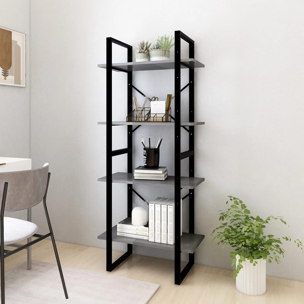 bogreol med 4 hylder 60x30x140 cm massivt fyrretræ grå