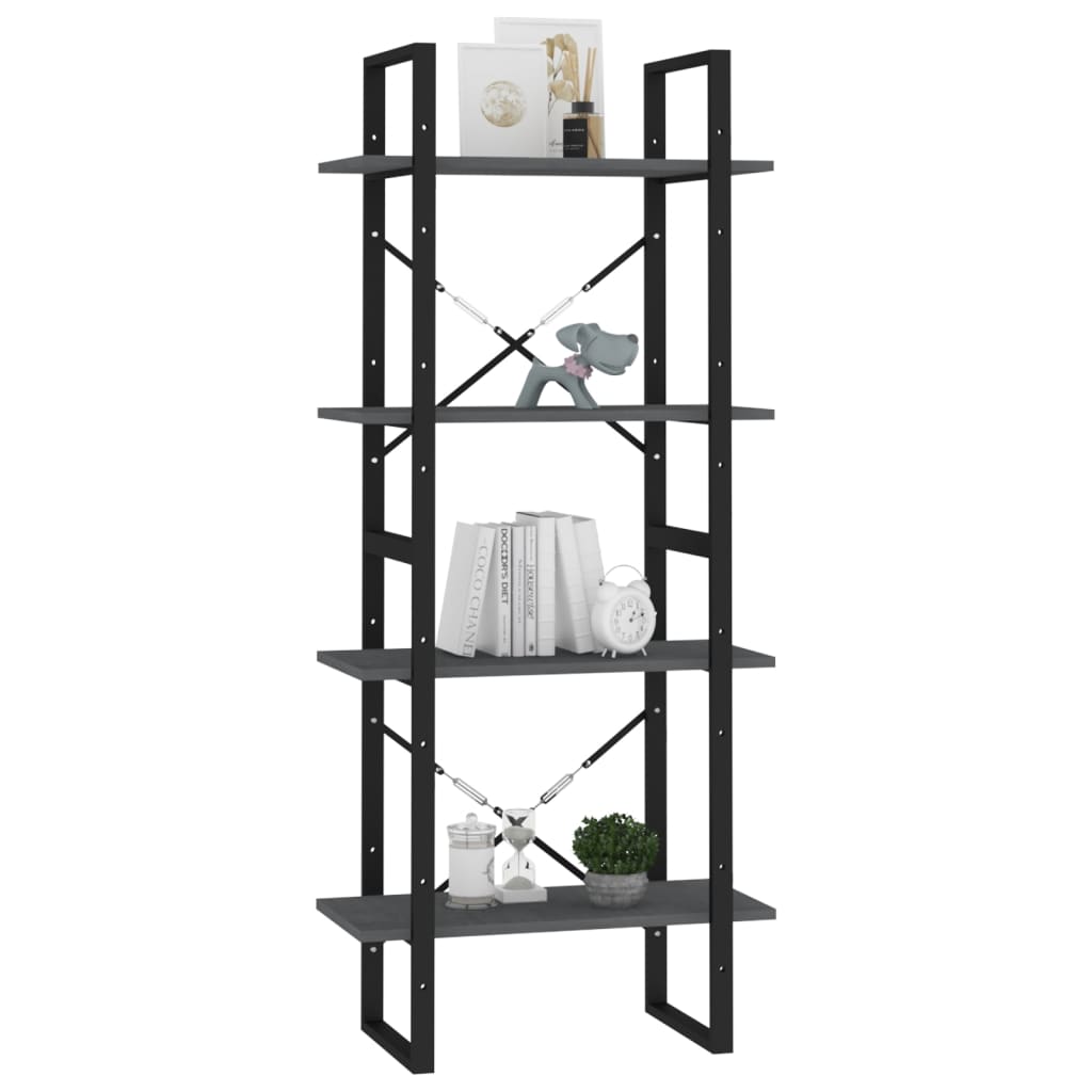 bogreol med 4 hylder 60x30x140 cm massivt fyrretræ grå