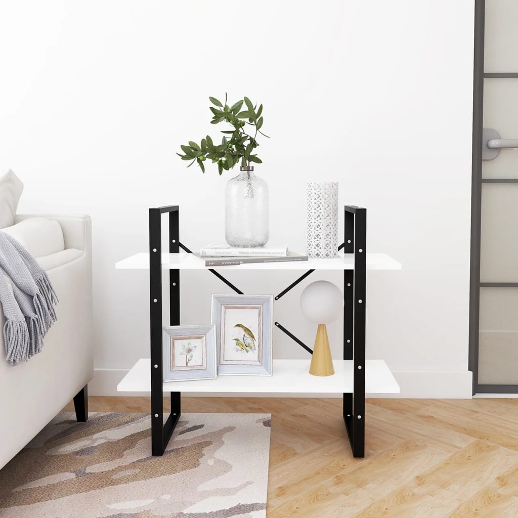 bogreol med 2 hylder 80x30x70 cm konstrueret træ hvid
