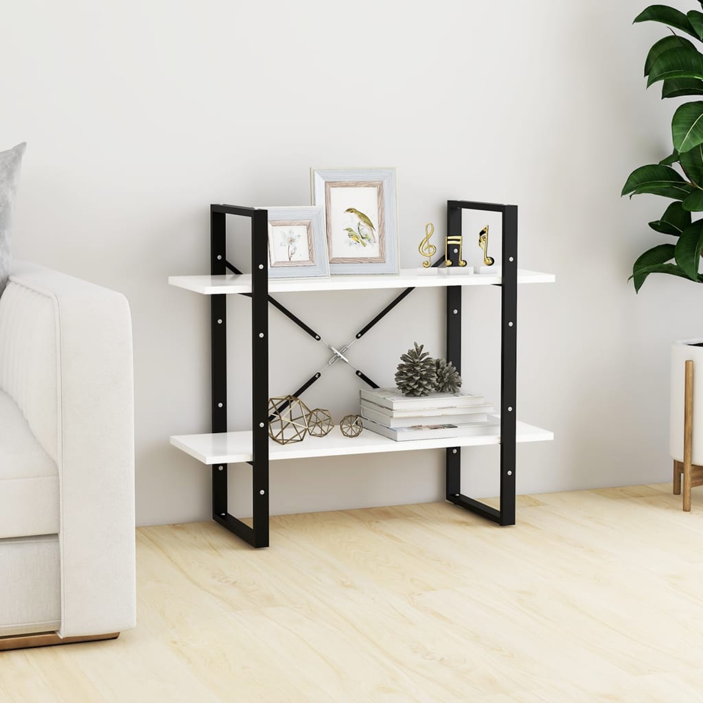 bogreol med 2 hylder 80x30x70 cm konstrueret træ hvid