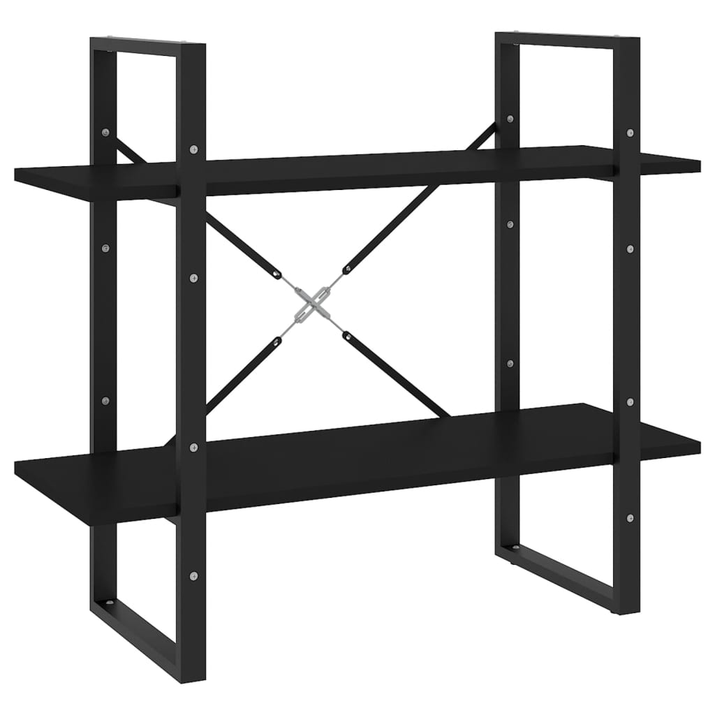 bogreol med 2 hylder 80x30x70 cm konstrueret træ sort