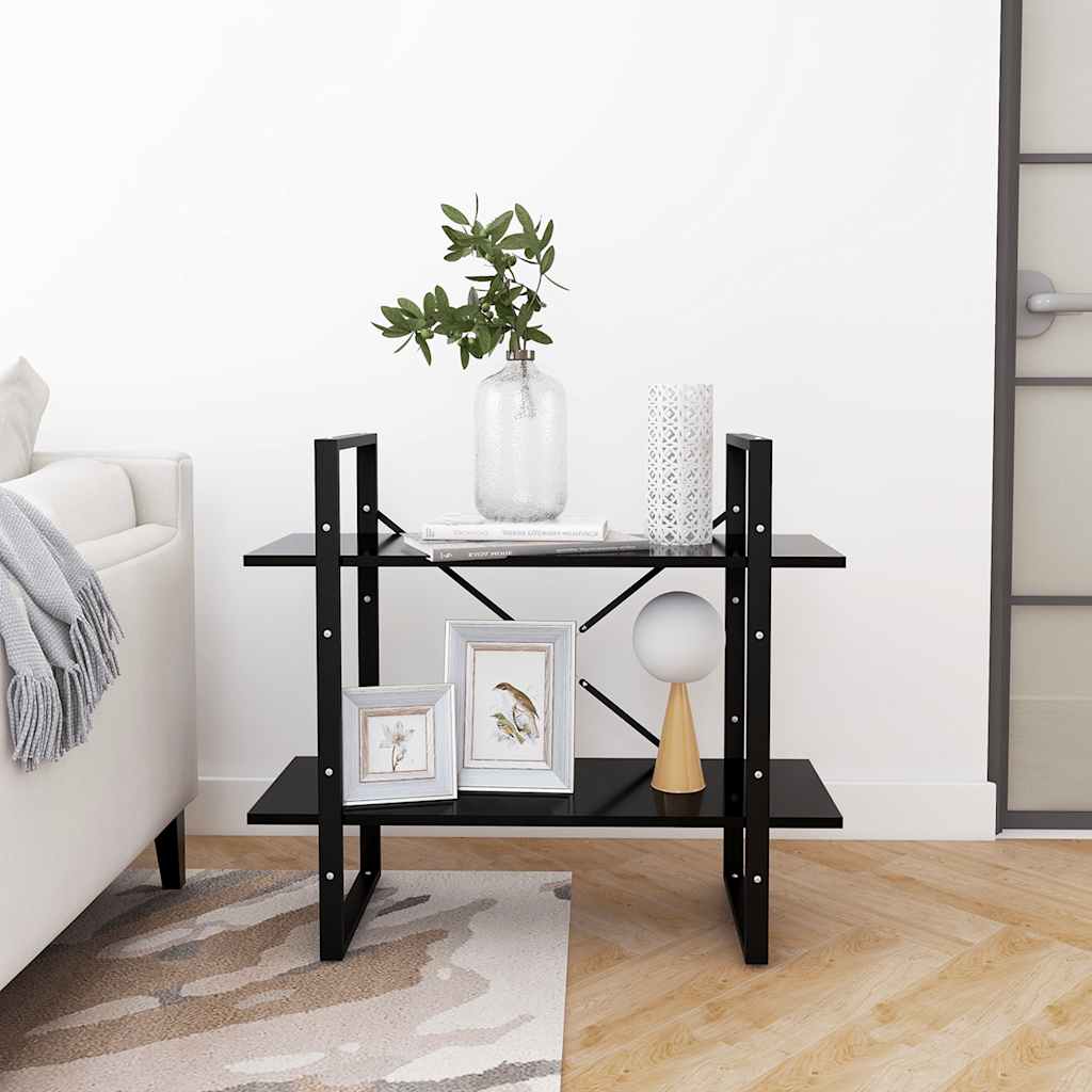 bogreol med 2 hylder 80x30x70 cm konstrueret træ sort