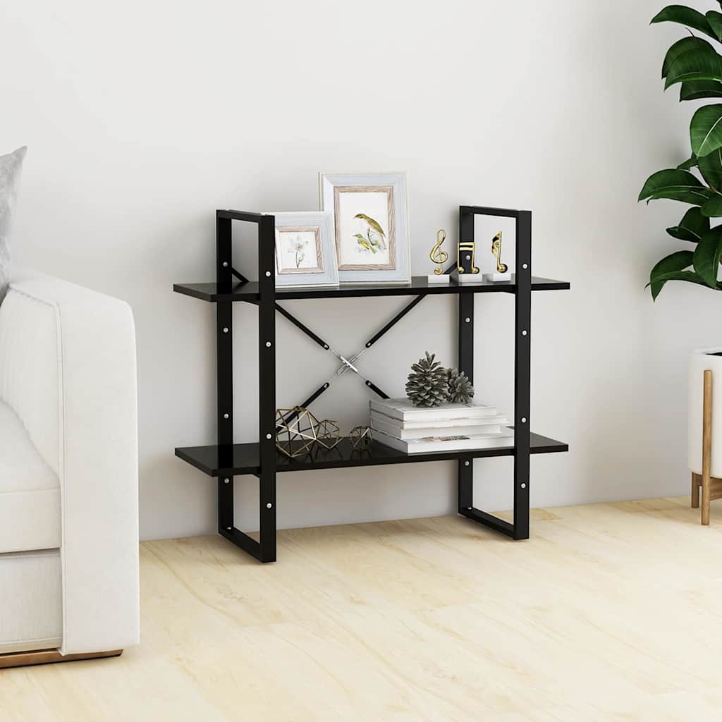 bogreol med 2 hylder 80x30x70 cm konstrueret træ sort