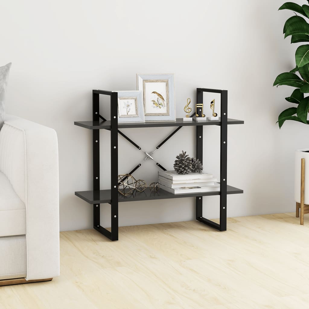 bogreol med 2 hylder 80x30x70 cm konstrueret træ grå