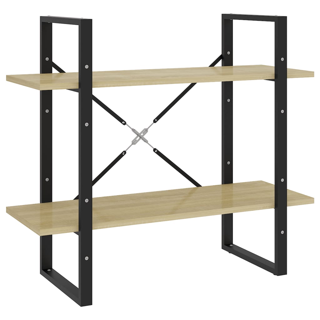 bogreol med 2 hylder 80x30x70 cm konstrueret træ sonoma-eg