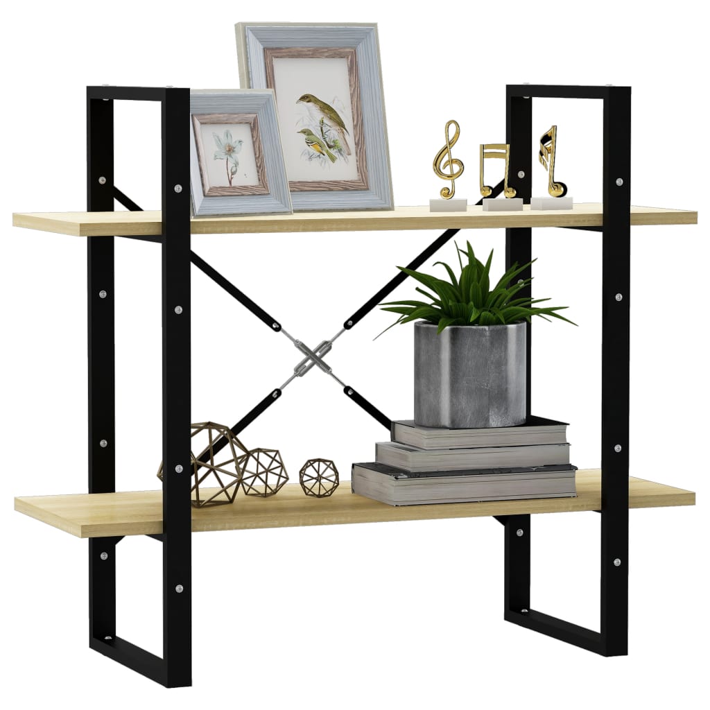 bogreol med 2 hylder 80x30x70 cm konstrueret træ sonoma-eg