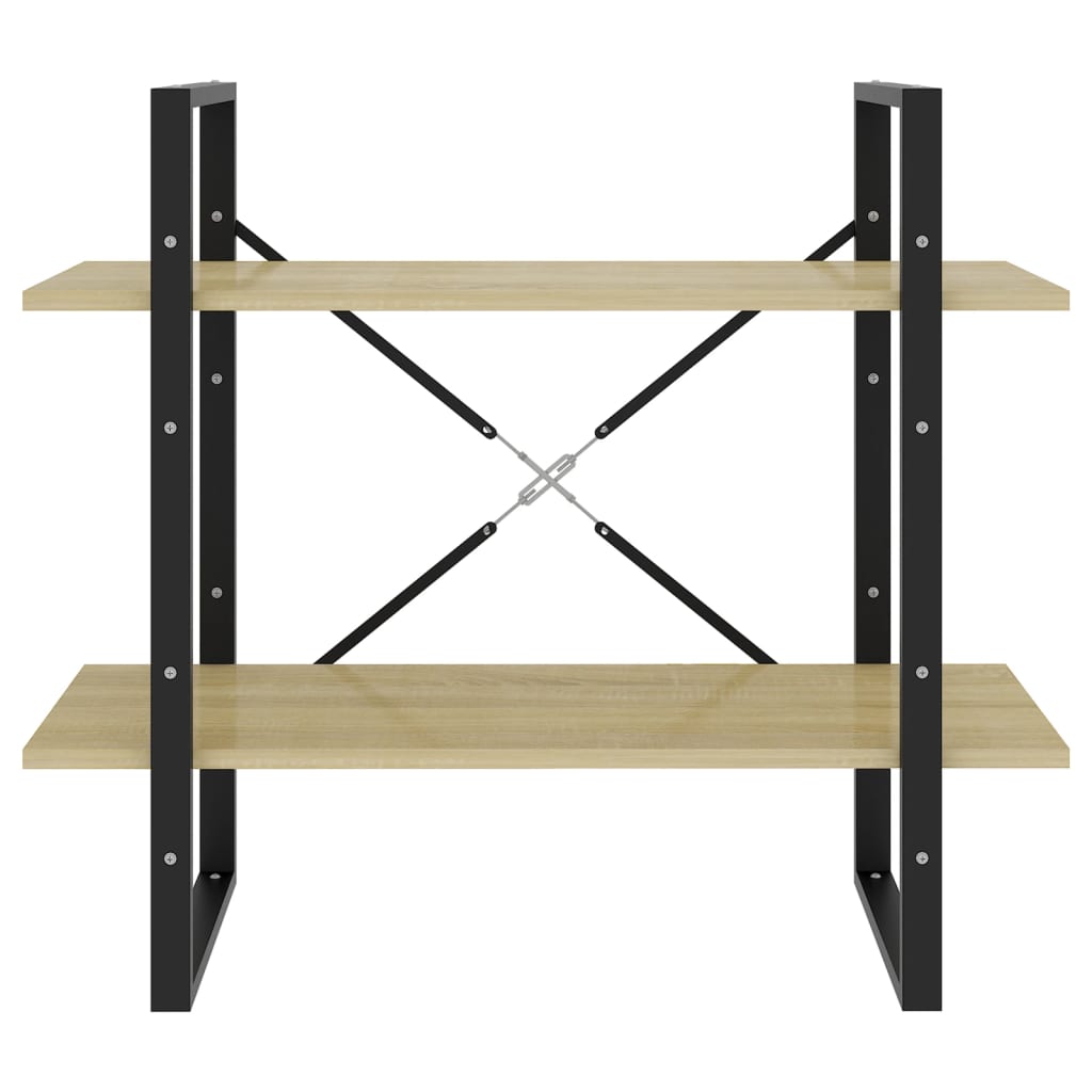 bogreol med 2 hylder 80x30x70 cm konstrueret træ sonoma-eg