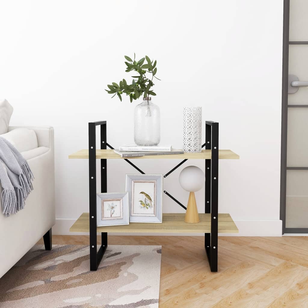 bogreol med 2 hylder 80x30x70 cm konstrueret træ sonoma-eg