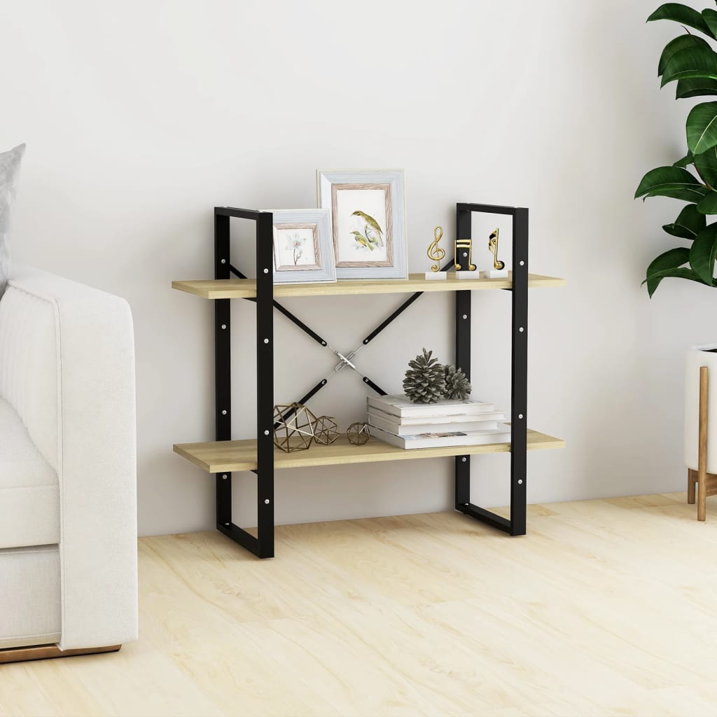 bogreol med 2 hylder 80x30x70 cm konstrueret træ sonoma-eg