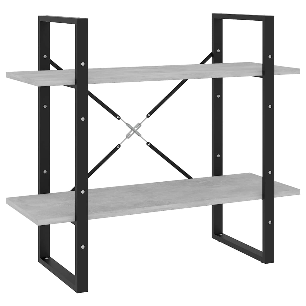 bogreol med 2 hylder 80x30x70 cm konstrueret træ betongrå