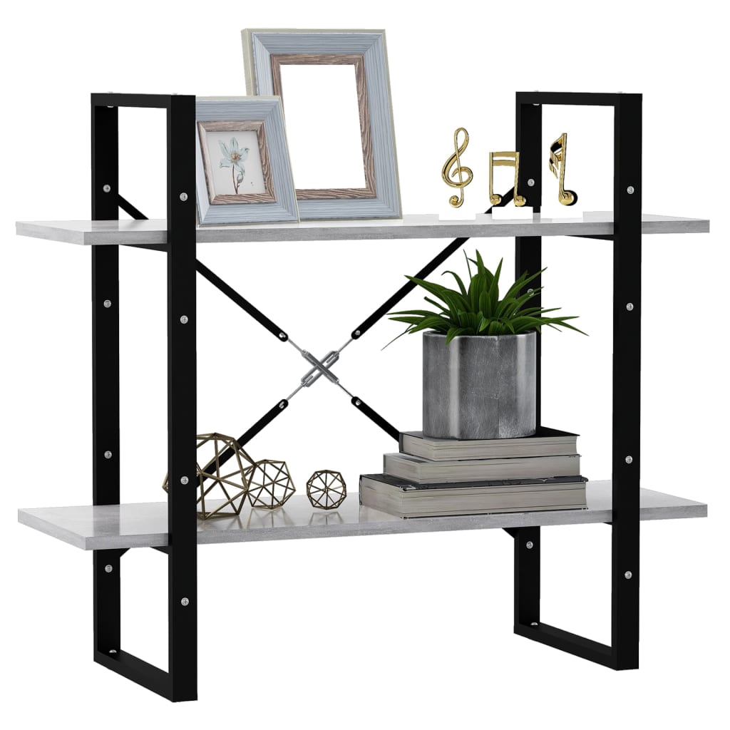bogreol med 2 hylder 80x30x70 cm konstrueret træ betongrå