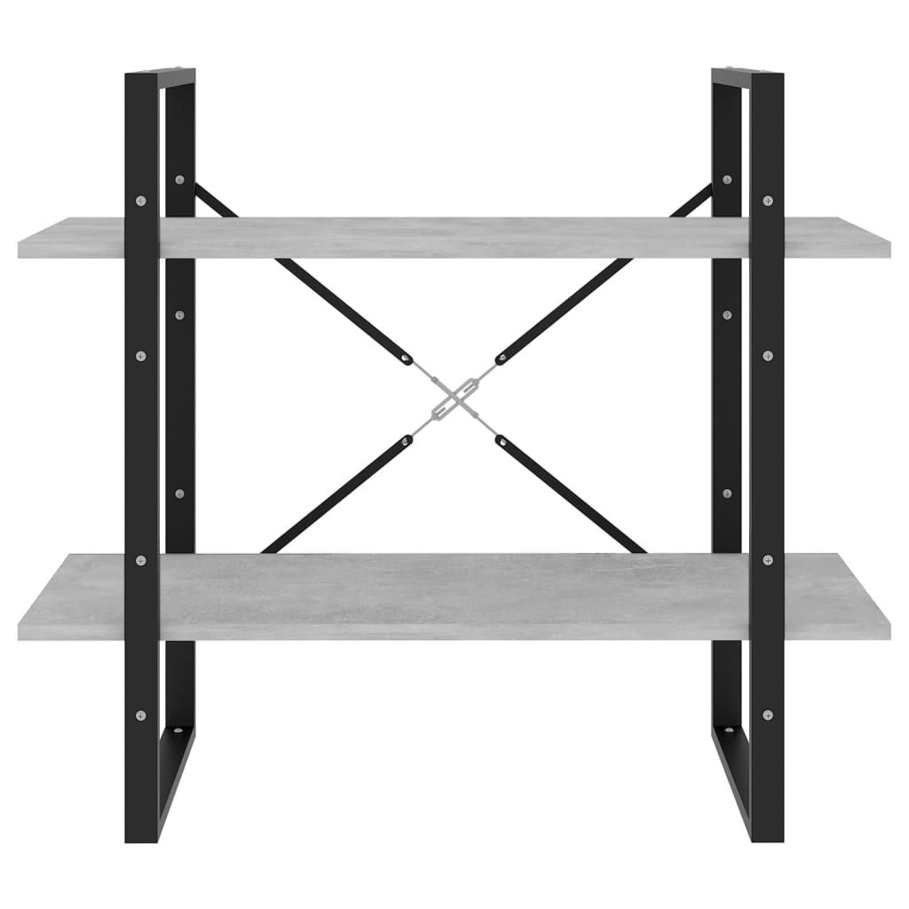 bogreol med 2 hylder 80x30x70 cm konstrueret træ betongrå