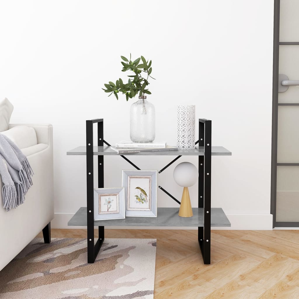 bogreol med 2 hylder 80x30x70 cm konstrueret træ betongrå