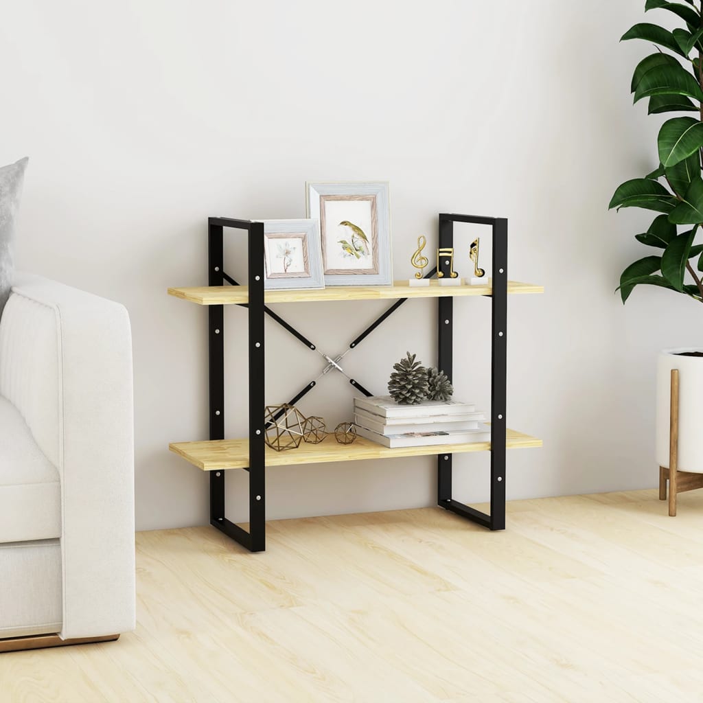 bogreol med 2 hylder 80x30x70 cm massivt fyrretræ