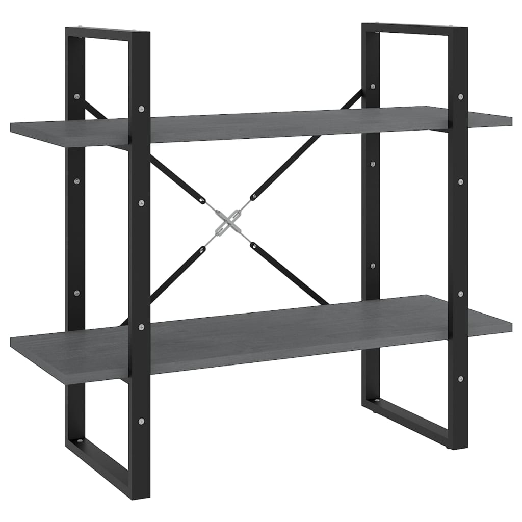 bogreol med 2 hylder 80x30x70 cm massivt fyrretræ grå