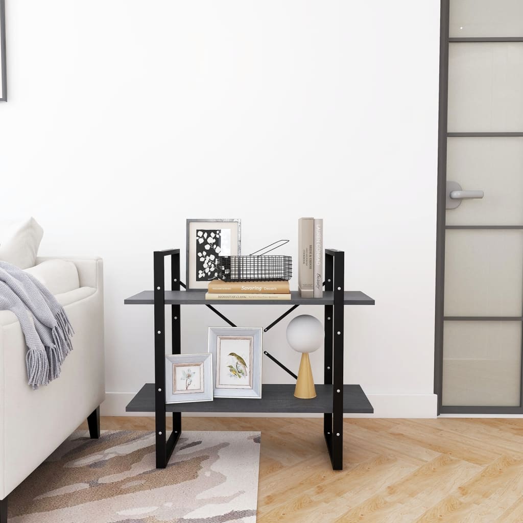bogreol med 2 hylder 80x30x70 cm massivt fyrretræ grå