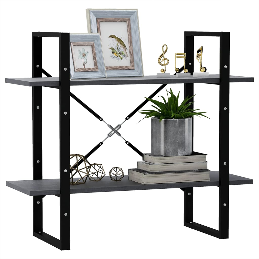 bogreol med 2 hylder 80x30x70 cm massivt fyrretræ grå