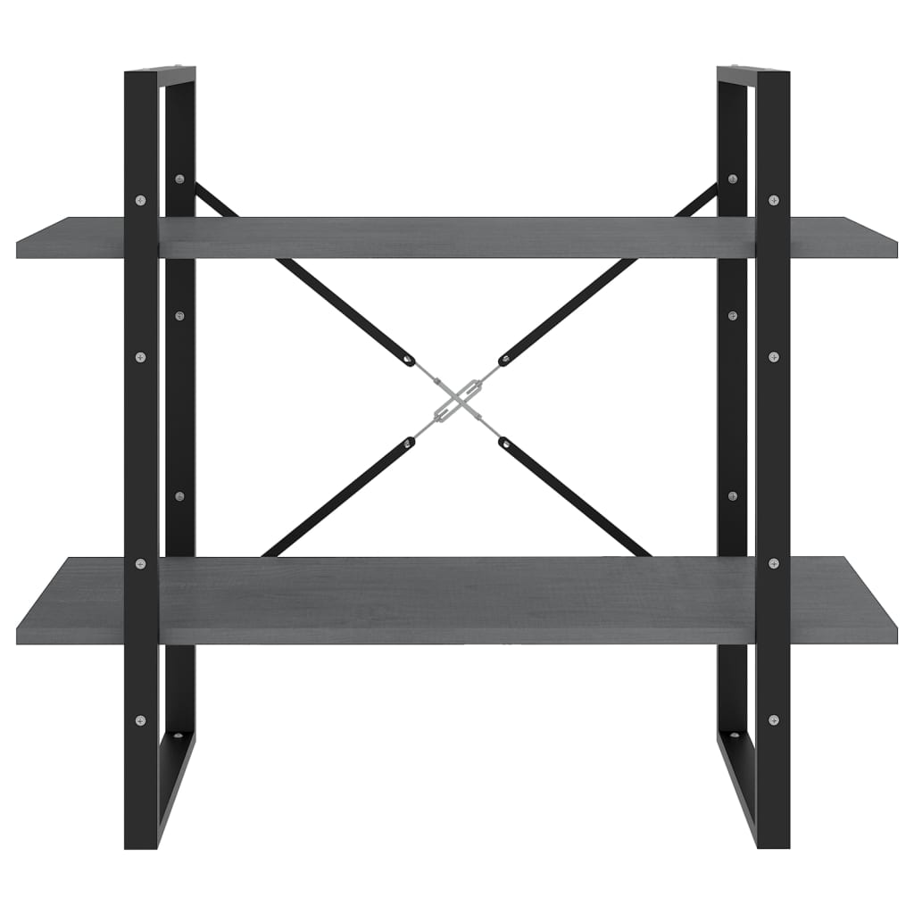 bogreol med 2 hylder 80x30x70 cm massivt fyrretræ grå
