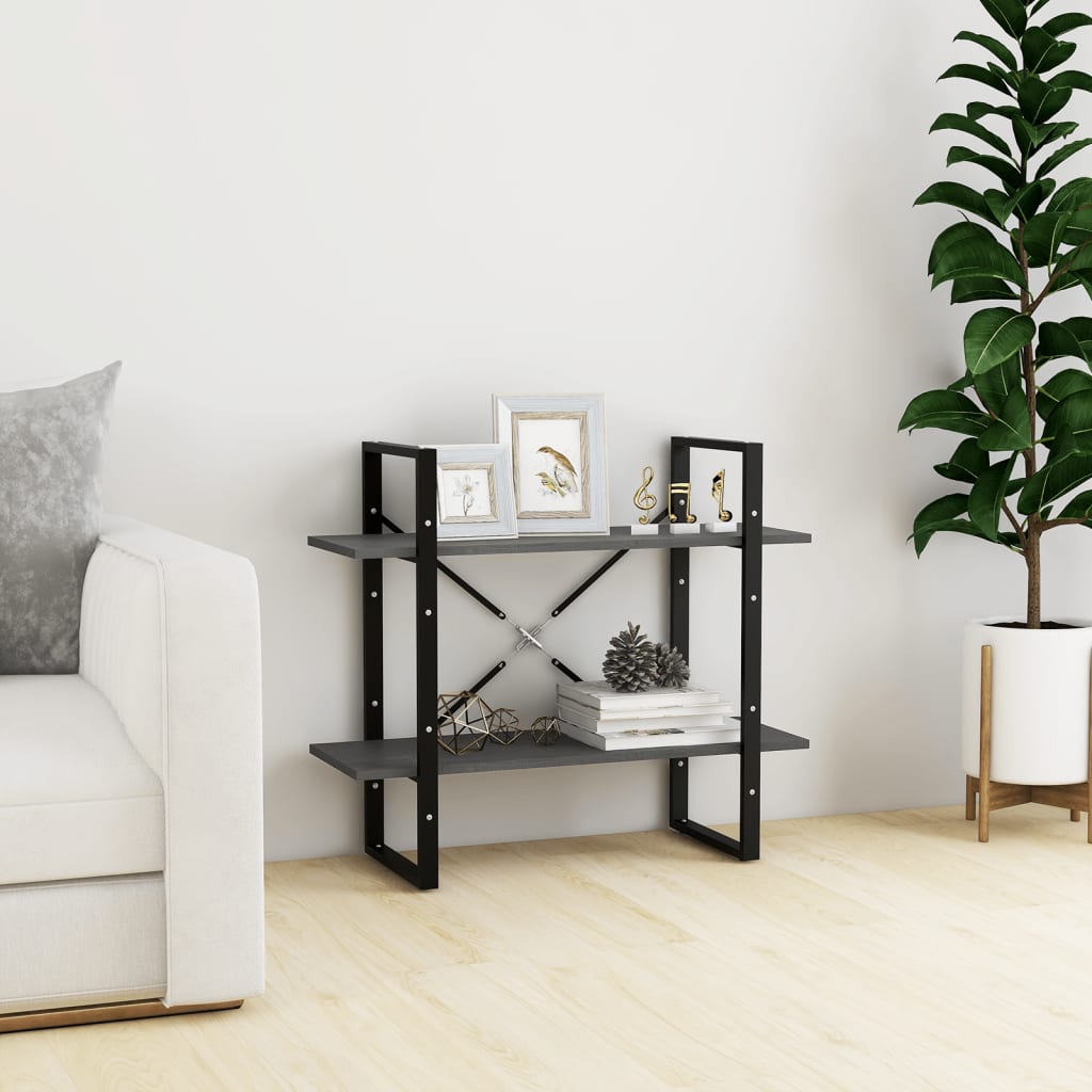 bogreol med 2 hylder 80x30x70 cm massivt fyrretræ grå
