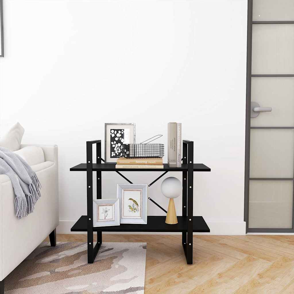 bogreol med 2 hylder 80x30x70 cm massivt fyrretræ sort