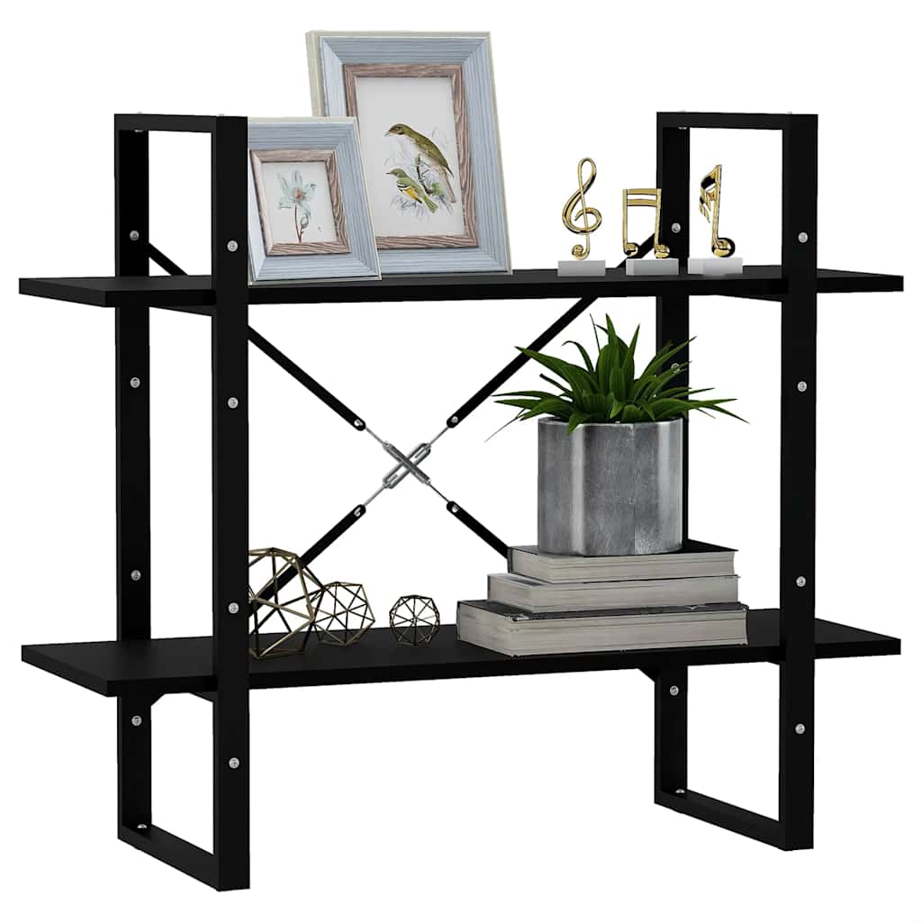 bogreol med 2 hylder 80x30x70 cm massivt fyrretræ sort