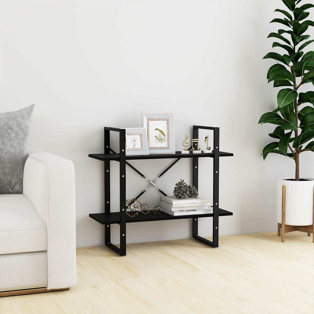 bogreol med 2 hylder 80x30x70 cm massivt fyrretræ sort