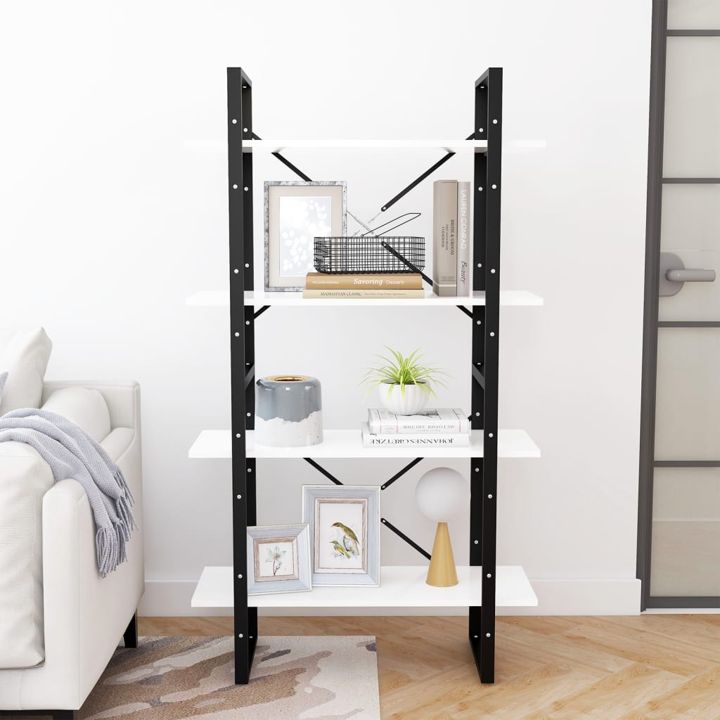 bogreol med 4 hylder 80x30x140 cm konstrueret træ hvid