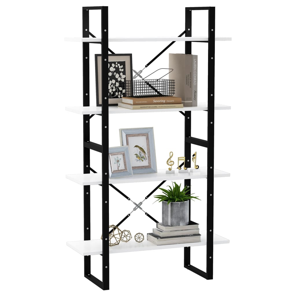 bogreol med 4 hylder 80x30x140 cm konstrueret træ hvid