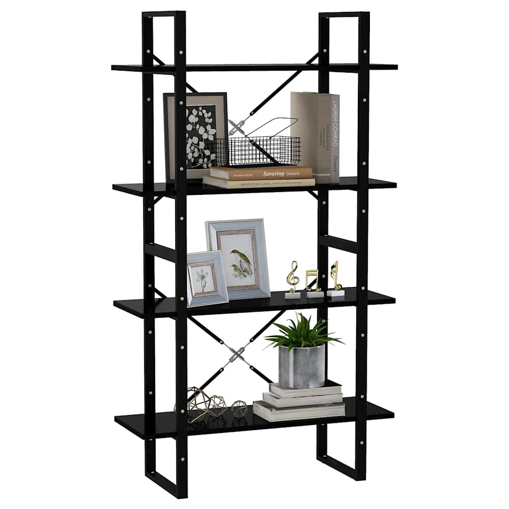 bogreol med 4 hylder 80x30x140 cm konstrueret træ sort