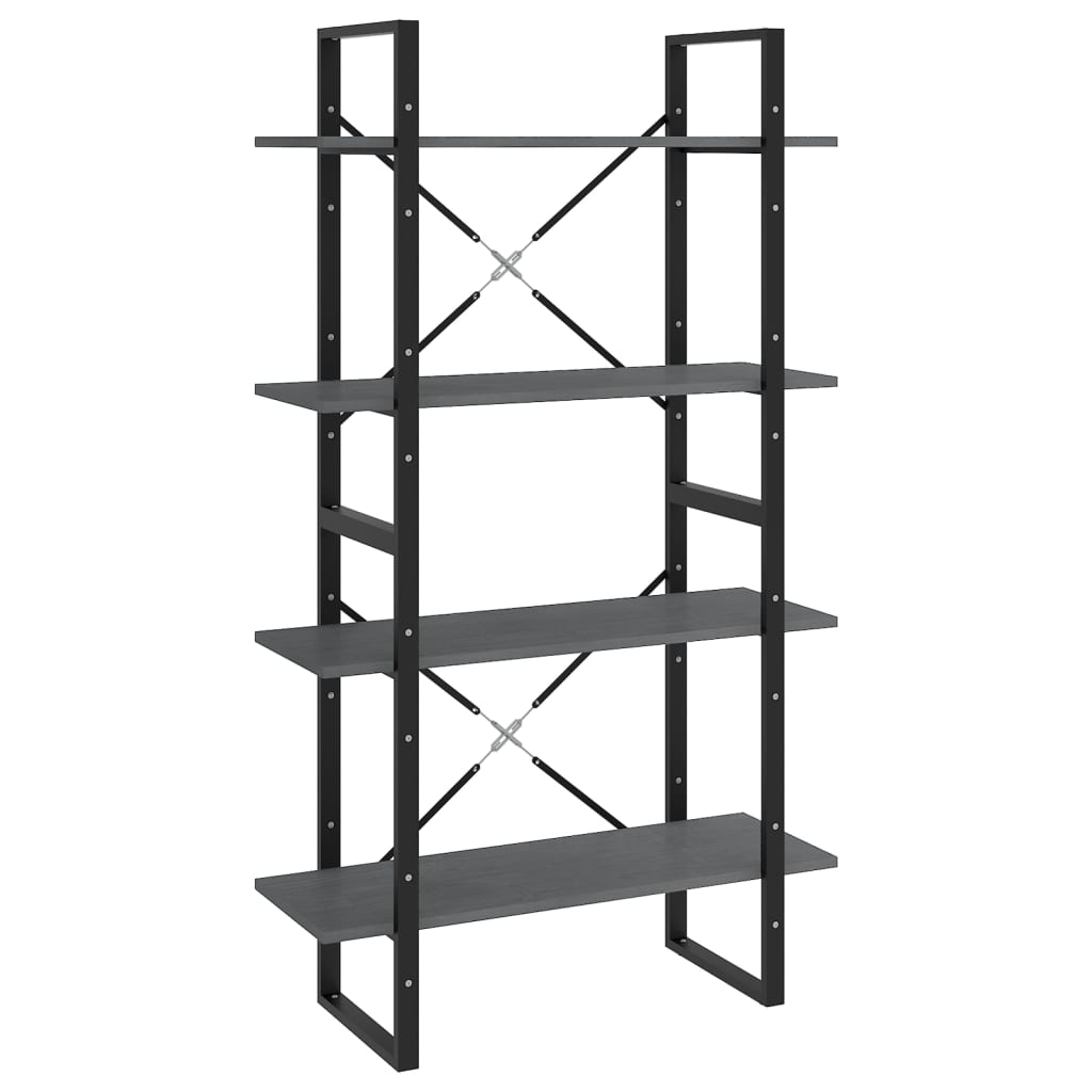 bogreol med 4 hylder 80x30x140 cm massivt fyrretræ grå