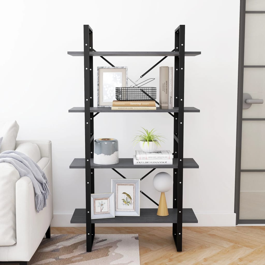 bogreol med 4 hylder 80x30x140 cm massivt fyrretræ grå