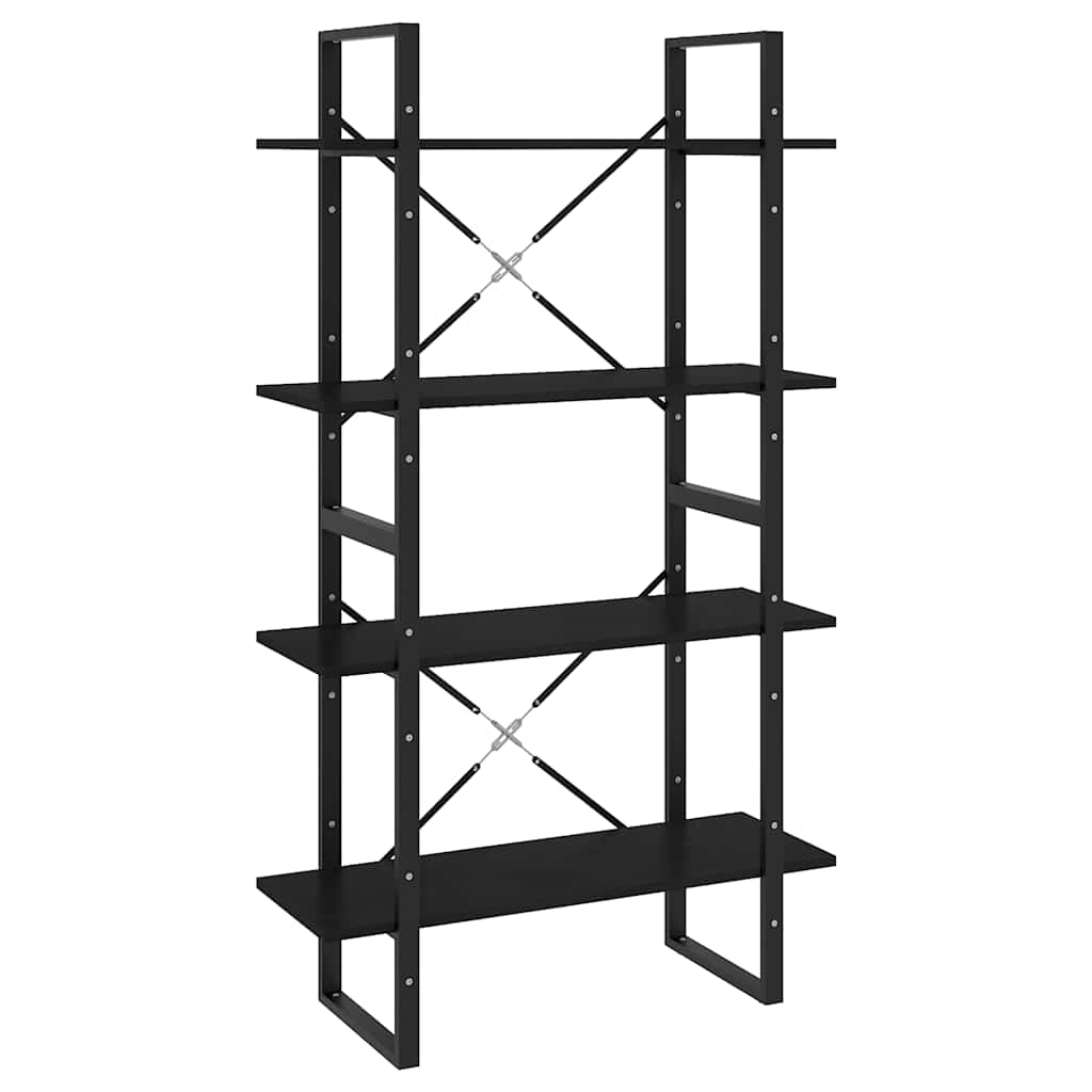 bogreol med 4 hylder 80x30x140 cm massivt fyrretræ sort