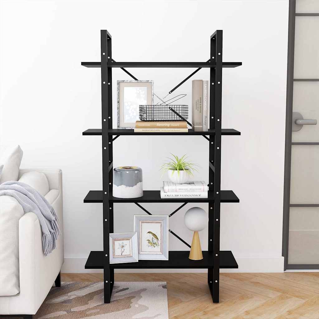 bogreol med 4 hylder 80x30x140 cm massivt fyrretræ sort