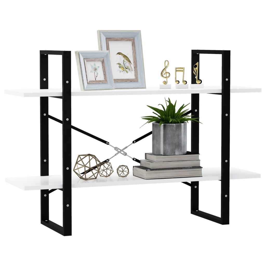 bogreol med 2 hylder 100x30x70 cm konstrueret træ hvid