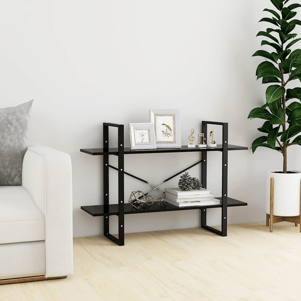 bogreol med 2 hylder 100x30x70 cm konstrueret træ sort