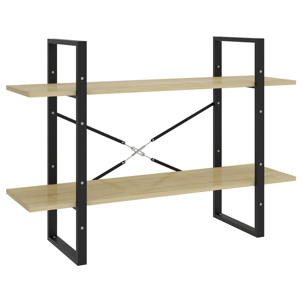bogreol med 2 hylder 100x30x70 cm konstrueret træ sonoma-eg